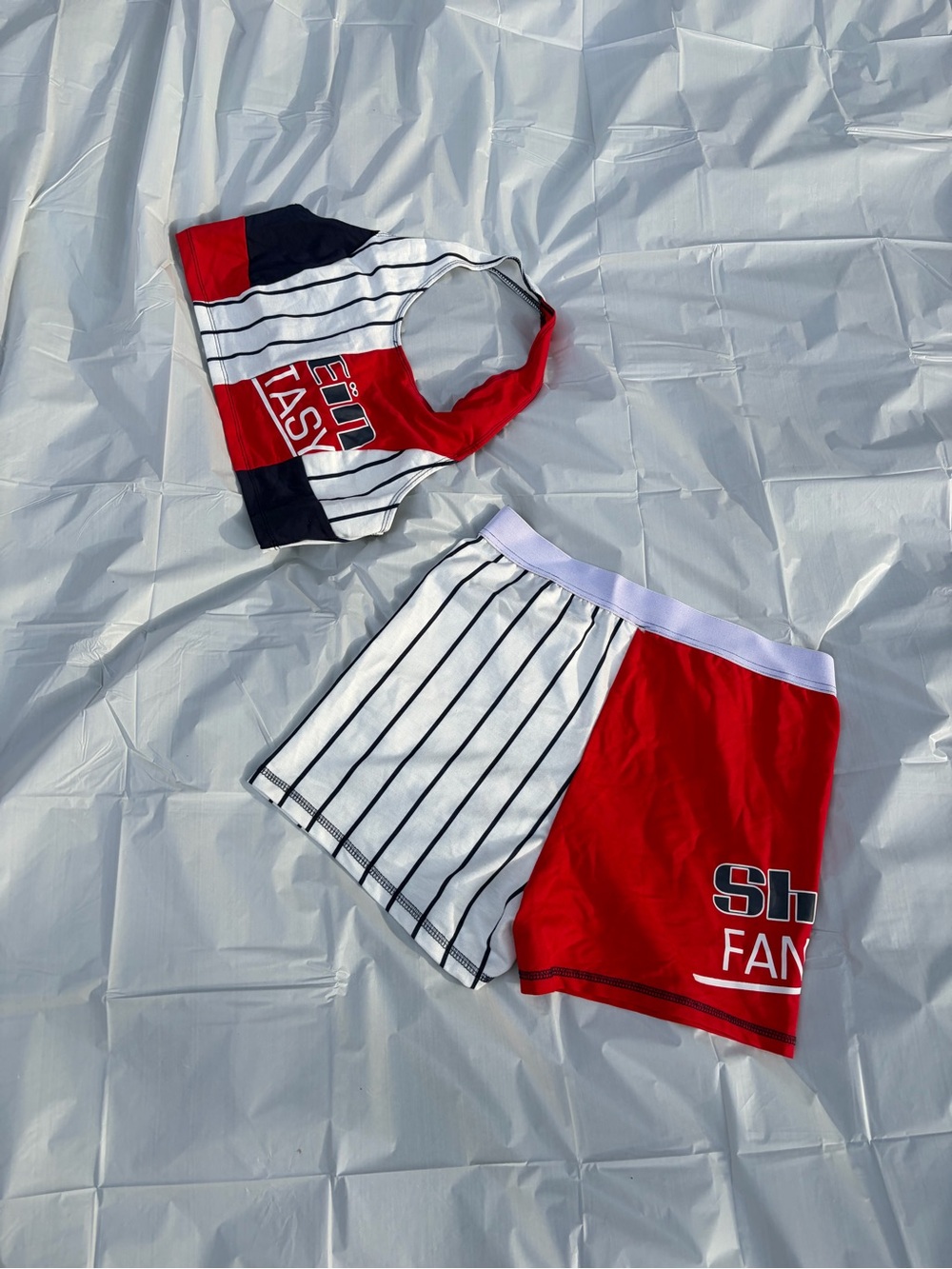 SHEIN Red, White & Black Striped Two-Piece Swim Set